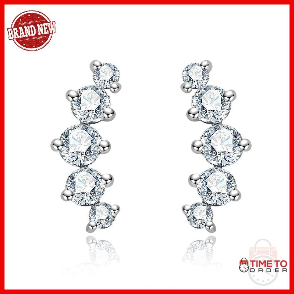 Moissanite Ear Crawlers 14K Gold Plated Hypoallergenic Stud Earrings